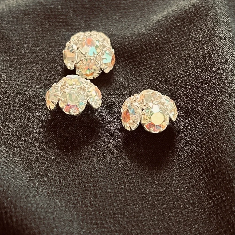 VTG Iridescent Rhinestone Buttons Set of 3 Wedding Formal Costume Sparkle